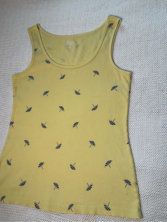 Bass Tops - Bass 100% Cotton Yellow Tank Top with Striped Umbrellas.